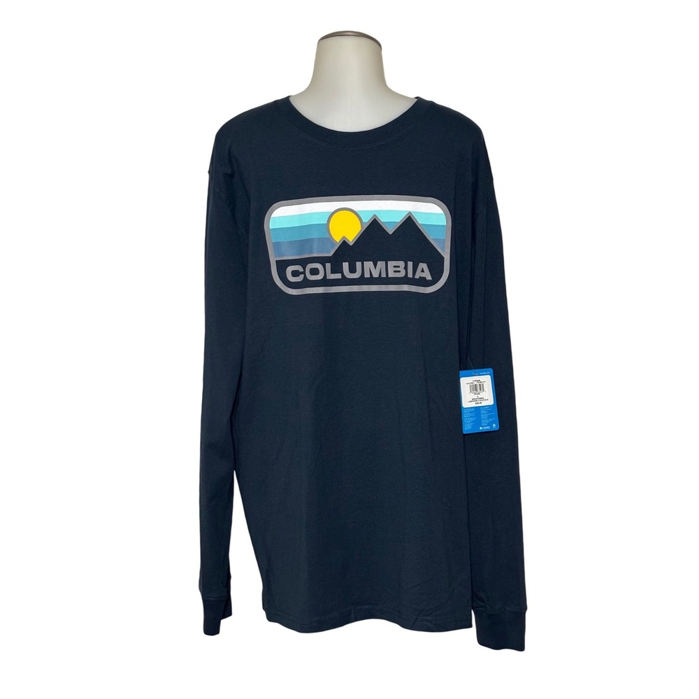 Columbia Long Sleeve T-Shirt Mens Large Navy Mountain Graphic NWT